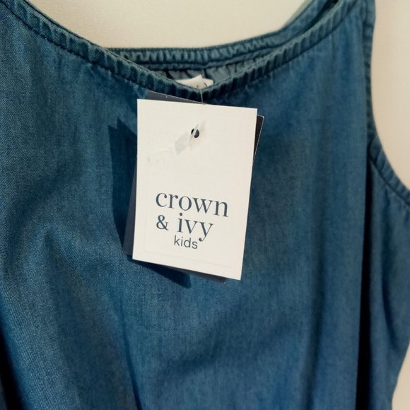 Crown & Ivy Kids Girls Denim Romper sz 10 or 12 Lightweight Embroidered detail - Picture 6 of 12